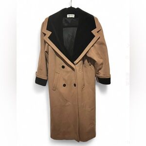 Vintage Jonathan Michael Long 100% Wool Overcoat Womens Size 10 Tan Black Velvet